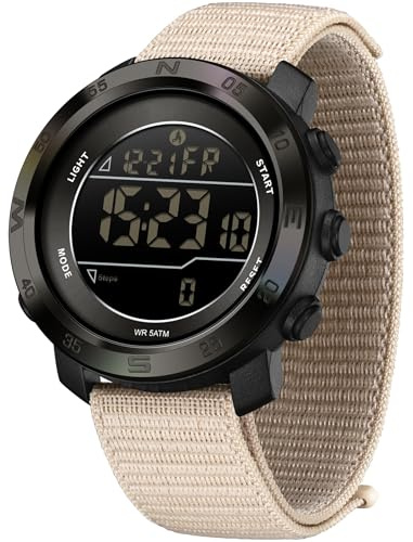 findtime Mens Digital Sport Watch Pedometer Step Counter Watches Military Minimalist Waterproof Tactical Outdoor Army Wrist Watch Dual Time Led Countdown Stopwatch Alarms Nylon Strap