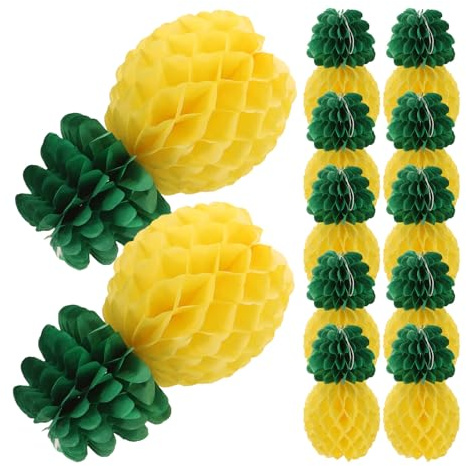 BESTYASH 9 Stück Ananas Wabenball 20cm Papier Honigwaben Anhänger Farbige Hawaii Party Deko für Hochzeit und Geburtstag