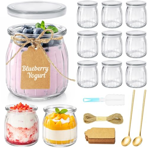 MirraSwit 12Pcs 200ml Yogurt Pudding Small Glass Jars with Lids and Spoon