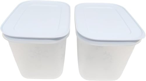 Tupperware Eiskristall Gefrierdepot Gefrierbehälter Kühlschrankbehälter Lebensmittelbehälter Behälter Dose mit Deckel transparent - hellblau Set zwei Stück 1,1 Liter 1100ml