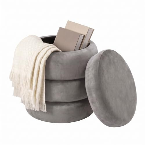 Riess Ambiente Runder Polsterhocker Vogue - H:42cm - grau - stilvoller Hocker mit Stauraum und Samtbezug