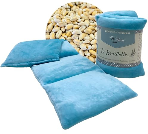 Bouillotte Graine de Blé Certifiée OEKO-TEX (Made in France) - Coton Issu de L'Agriculture Biologique - Bien Être, Douleurs Musculaires, Règles Douloureuses - Passe au Micro-Onde