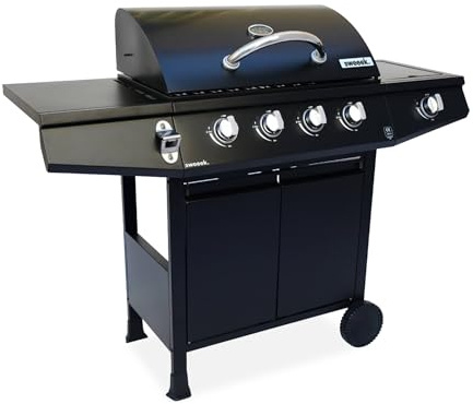 Alice's Garden-Barbacoa de gas de 5 quemadores con 1 quemador lateral Negro - 125x43.5x103 cm