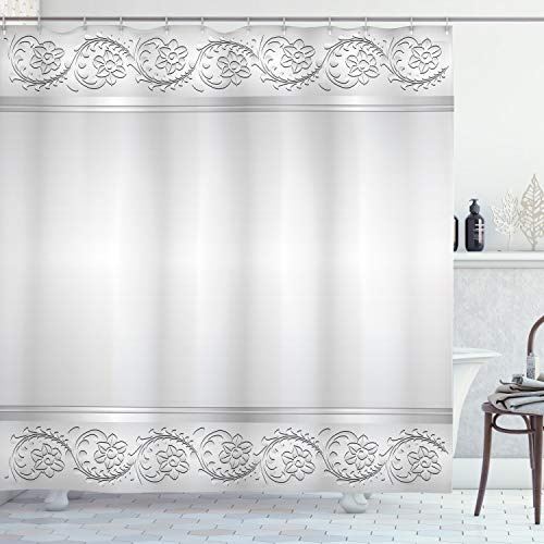 ABAKUHAUS Silber Duschvorhang, Klassische Braut mit Blumen, mit 12 Ringe Set Stielvoll Modern, 175x200 cm, Weiß Grau