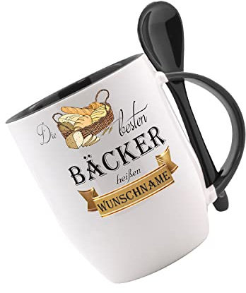 Löffeltasse m. Wunschname Die besten Bäcker heißen... Wunschname - Kaffeetasse mit Motiv, bedruckte Tasse mit Sprüchen oder Bildern