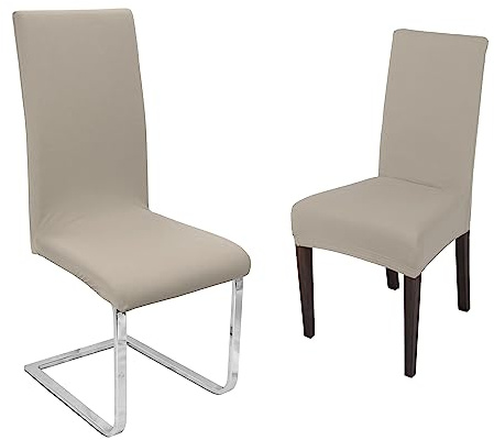 BEAUTEX Stuhlhusse Baumwolle Stretch 2er Set Johanna Stein | 96% Baumwolle, 4% Elasthan, 180 g/m², sicherer Rundum-Gummizug, 30 °C waschbar, atmungsaktiv, formstabil & langlebig
