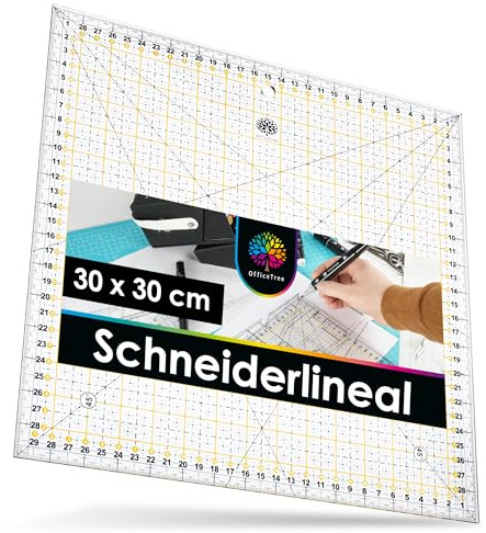 OfficeTree Righello Patchwork 30x30 cm - Righello da Sarta - Squadra Modellista - Righello Scalimetro da Sartoria - Righello per Cucito - Righello Sartoriale - Righello Sarta - Squadra per Modellista