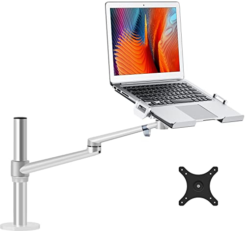 Viozon Halterung für Laptop / Notebook / Projektor, höhenverstellbar, einzelner Arm, unterstützt 30,5–43,2 cm Laptop, abnehmbar, VESA 75 x 75 und 100 x 100 für Monitor 4–81,3 cm silber