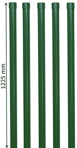 5x Metall Zaunpfosten Ø 34 mm 1225 mm – Gartenzaun Pfosten Grün RAL 6005 – Zaunpfahl Set für 1 m Schweißgitterzaun – Pulverbeschichtet inkl. Kunststoffkappe