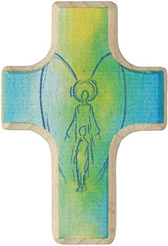 Handschmeichler Kreuz Schutzengel Buchenholz farbig 6 cm Sorgen Stein