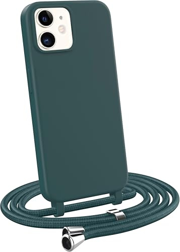 MyGadget Handykette für iPhone 12 Mini - [ Hülle mit verstellbaren Band ] - TPU Handyhülle mit Handyband zum Umhängen - Kordel Schnur Case Schutzhülle - Dunkel Grün