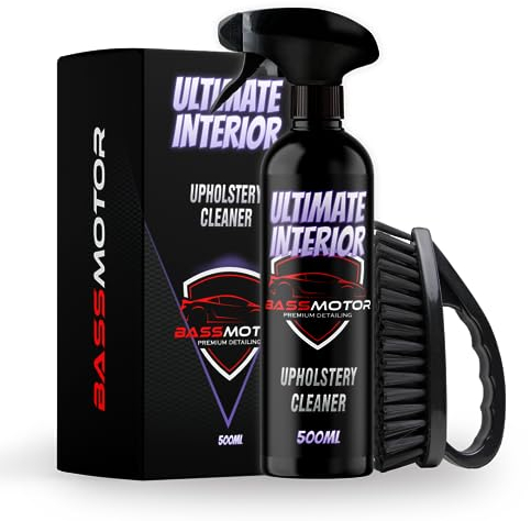 BassMotor Nettoyant Tissus d'Intérieur pour Sièges et Tapis Voiture. Nettoie avec Brosse Incluse. Facile à Utiliser, Parfum Frais - Ultimate Interior 500ml + Brosse.