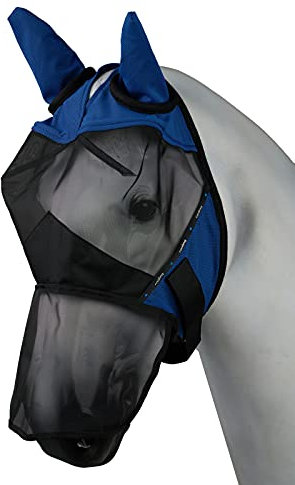 Horze Pferde Fliegenmaske, Fliegenschutz mit UV Schutz, Fliegenmaske mit Ohrenschutz, Blau, M