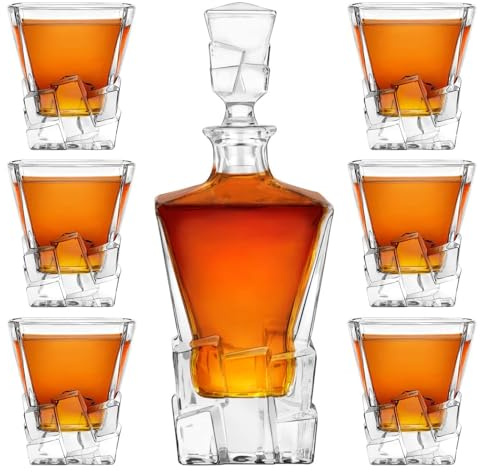 Maverton 950 ml Whiskey Karaffe + 6er Whiskygläser Set - Whisky Dekanter - luxuriöses Design - Kristallglas - für Männer - zum Geburtstag