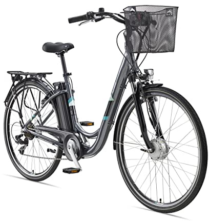 TELEFUNKEN E-Bike Elektrofahrrad Alu 28 Zoll mit 7-Gang Kettenschaltung, Pedelec Citybike leicht mit Fahrradkorb, 250W und 10,4Ah, 36V Sitzrohrakku, RC822 Multitalent