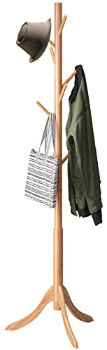 Garderobenständer aus Bambusholz, freistehender Garderobenbaum mit 8 Haken, Flur-Eingangs-Hutbügel, Organizer, stehend für Schlafzimmer, Büro, Kleidung, Jacken, Taschen, Umbrallas