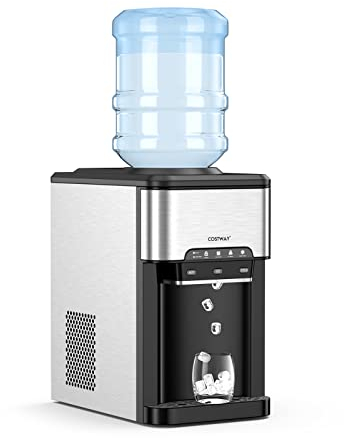 COSTWAY Erogatore Acqua 3 in 1, con Macchina del Ghiaccio, Dispender Acqua con 3 Impostazioni di Temperatura Caldo/Freddo/Ghiaccio, Regge Bottiglie 10-20 L, per Casa Ufficio Dormitorio