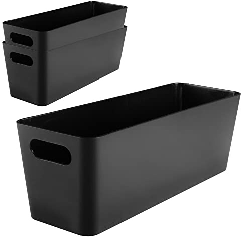#11 3x Ordnungsbox 10cm hoch schwarz 30x10x10cm 2L Wandregal schmaler Korb
