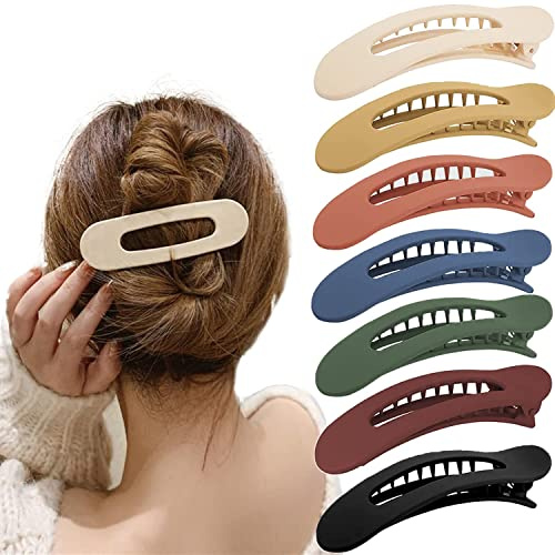 ZDYS Lot de 7 grandes pinces plates pour cheveux épais, pinces à cheveux plates mates sans douleur, forte tenue latérale, pinces crocodiles en bec de canard, accessoires de coiffure tendance pour