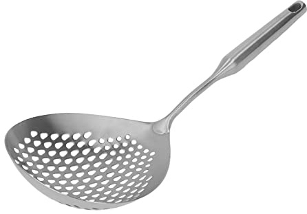 Louche à écumoire, Cuillère à écumoire en Acier Inoxydable 304 de Qualité Alimentaire avec Passoire à Fil à Long Manche(Argent)