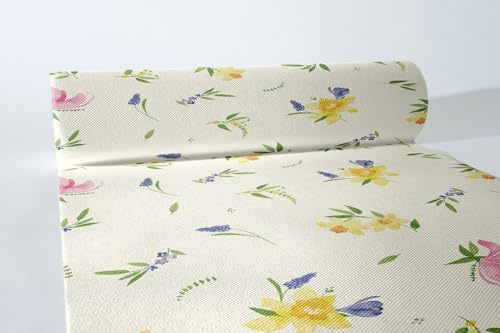Mank Airlaid Tischläufer 40 cm x 24 m, Tischdecken Rolle stoffähnlich, praktische Einmal Tischdecke 1 Stück, Frühling Sommer Blumenwiese Floral, Läufer für diverse Tischgrößen, Laura