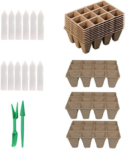 Topf Blume Pflanzenbehälter für Obst, Torf Töpfe Sämling Starter Tabletts Garten Anzuchtset mit Pflanzenetiketten Pflanzenkeimset Garten Sprouter Tray Keimschale Weizengras Samen Züchter 1 Set