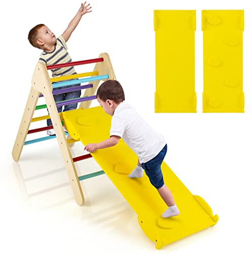RELAX4LIFE Triangolo da Arrampicata con Scivolo per Bambini, Scala per Arrampicarsi in Legno, Triangolo Stabile, Parco Divertimenti per Bimbi 1+ Anni (Modello 4 Colorato)