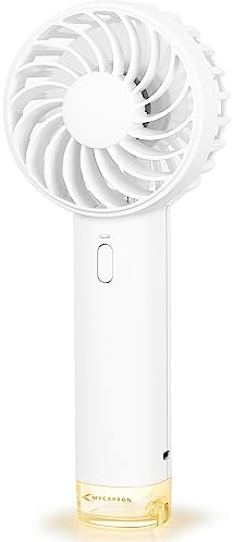 MYCARBON Mini Handheld Fan, Portable Mini Fan Powerful Turbo Hand fan 6.5m/s, USB Rechargeable Small Pocket Fan with Light, Makeup Eyelash Fan for Women Men Girls Kids Indoor Outdoor(White)