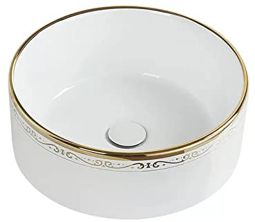 Vasque à Poser Lavabo-vasque de salle de bain rond avec vidange escamotable Blanc au-dessus du comptoir Lavabo-vasque en céramique en porcelaine Lavabo Bol for meuble-lavabo de salle de bain d'hôtel L