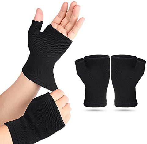 Kompressionshandschuhe Fingerlos, Arthritis Handschuhe, Handschuhe mit Handgelenkstütze, Kompressions Handgelenkstütze, Fingerlose Handschuhe zur Linderung von Schmerzen in Hand, Schwarz, 2 Stück