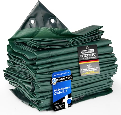 ORGAFLIX Premium Abdeckplane 4x6m wasserdicht & UV-beständig mit 5j. Garantie, Extrem reißfeste Plane mit 3-Fach verstärkten Ösen, Tarp, Gewebeplane vielseitig einsetzbar, Holz, Schutz, Camping