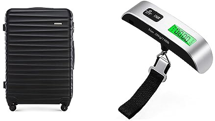 WITTCHEN Stabiler Großer Koffer Trolley Koffer Reisekoffer Schwarz & Blendura Kofferwaage Digital mit Haken, Gepäckwaage Travel mit Temperatursensor