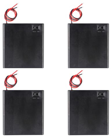 Lot de 4 supports de piles AA avec couvercle et interrupteur marche/arrêt 1,5 V, 4 boîtes de rangement de piles 1,5 V, 4 emplacements en plastique noir pour piles AA