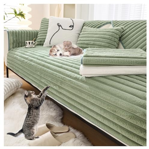 ZGDDPZA Dicker Plüsch Sofabezug 1 2 3 4 Sitzer,L Form Sofaüberwurf,Sofa überzug Ecksofa Pets Dog,Anti-rutsch Sofa Sofaschoner,rutschfest Sofa Abdeckung (Grün,110 * 160cm)