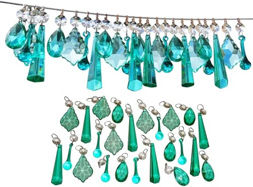 Chandelier Cut Glass Crystals Drops Sets Beads Light Lamp Parts Christmas Tree Decorations Sun Catchers (Set of 24 Pieces, AM MIX A)