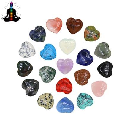 VMDEKK 20 Pcs Love Hearts Healing Crystals,Natural Crystals and Gemstones for Lover, Reiki Chakra Crystals Set, Multi Polished Pocket Stone for Beginner in Healing, Meditation, Balance and Yoga