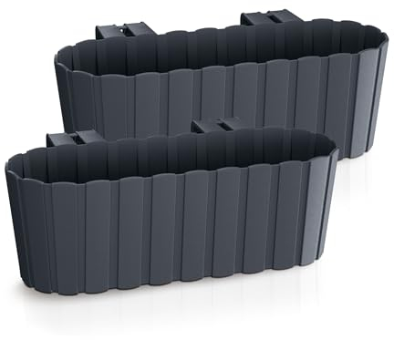 Spetebo Balkon Blumenkasten mit Halterung 39 x 13 cm - 2er Set - Kunststoff Geländer Pflanztopf in anthrazit - Garten Blumentopf Pflanzkasten zum Einhängen