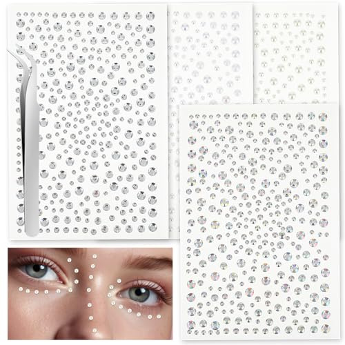 1300 Stück Glitzersteine Gesicht, 3/4/5/6mm Selbstklebende Glitzer Strasssteine Perlen, Make-up Gesichts Glitzersteine Nägel Haare Körper Strasssteine ​​für Urlaub Party Gesichtsnägel