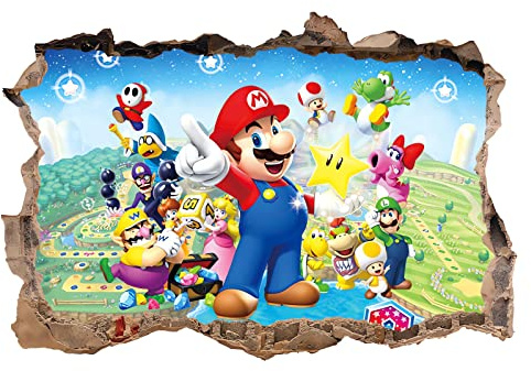 Grenric 3D Mario Bros Wallpaper Wall Decals Sticker for Kids Bedroom,Kids Baby Nursery Wall Decoration,Cartoon Poster Sticker Decor