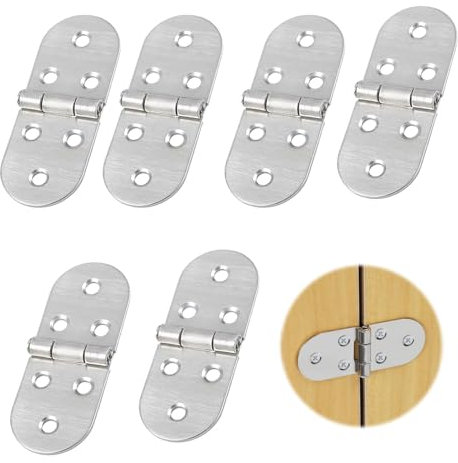 HJYDGJ Lot de 6 charnières pliables à 180 degrés - Mini charnières de meuble en acier inoxydable - Pour table pliante - Charnière ronde - Argenté