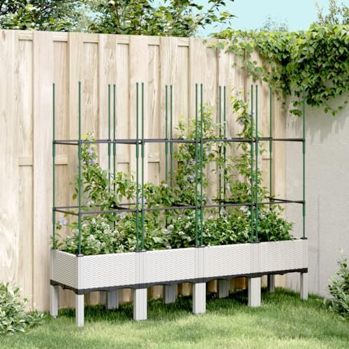 JUDYY Pflanzkübel mit Rankgitter Weiß 160x40x142,5 cm PP, Blumentopf Gross, Blumenkasten Balkon, übertopf, Pflanzkasten, Flowerpot, Kräuterbeet Für Die Küche, Vertikalbeet - 367964