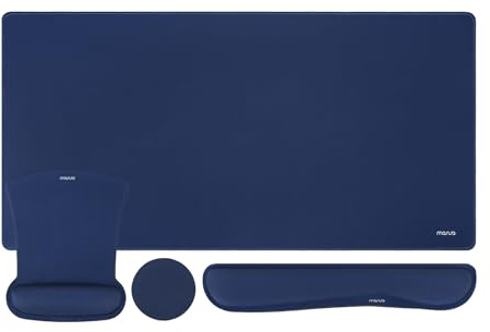MOSISO Set Tappetini Gioco Grandi&Poggiapolsi Tastiera&Poggiapolsi Mouse | &Coaster,Tappetino Mouse Ergonomico Antiscivolo&Cuscino Digitazione Facile con Memory Foam L'Ufficio Domestico,Navy Blu