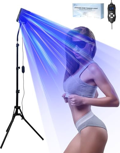 Bräunungslampe für Zuhause,460&480NM Blaues Licht Therapie Solarium Für Zuhause,Körper und Gesichtssolarium,2 Modi-Konstant+pulsierend,5 Helligkeitsstufen