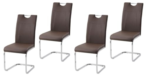 HTI living Esszimmerstuhl Braun Kunstleder Kelly C Freischwinger Schwingstuhl 4-teilig