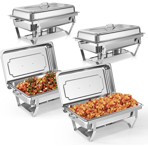 Set da buffet per scaldavivande, confezione da 4 posate da buffet in acciaio inossidabile da 9 litri, scaldavivande con coperchi, contenitori per carburante, telai pieghevoli, scaldavivande