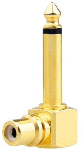 Greluma 1 Pezzo RCA a TS 1/4 Adattatore convertitore audio, RCA femmina a 6,35mm mono maschio spina microfono, 90 gradi angolo retto connettore jack chitarra in rame placcato oro
