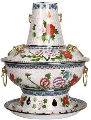 GAROEN Pentola Calda di Pechino Pentola Calda in Rame cloisonné Pentola Calda Cinese Tradizionale a Carbone Vecchia pentola Calda con Manico antiscottatura (A 40 cm)