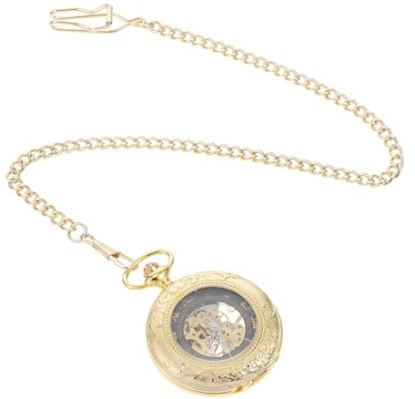Retro Taschenuhr mit Kette, Präzises Uhrwerk, Große Römische Ziffern, Gold | Zinklegierung, Vintage Stil, Leicht zu Tragen, für Geburtstag und Jubiläum, für Kollegen und Mitarbeiter