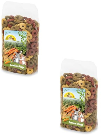 JR FARM Aros de Verduras | Paquete Doble | 2 x 200 g | Alimento complementario para roedores y Conejos Enanos | Puede Servir como Snack crujiente | Delicioso Relleno de Verduras