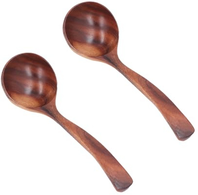 lvifloae Teak Wooden Spoons, Wooden Ladle for Cooking, Long Handle Ladle Acacia Wood Soup Serving Spoon Kitchen Dinnerware Tool with Texture S to L (L 2PCS)